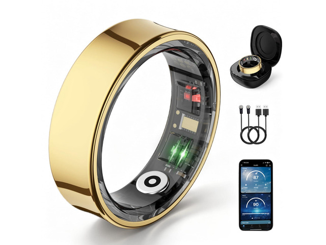 Smart Ring Men Women, Sleep Monitor & Skin Temperature(Gold, 9) Fitness track with Gesture control,menstrual cycle tracking,Step count and...
