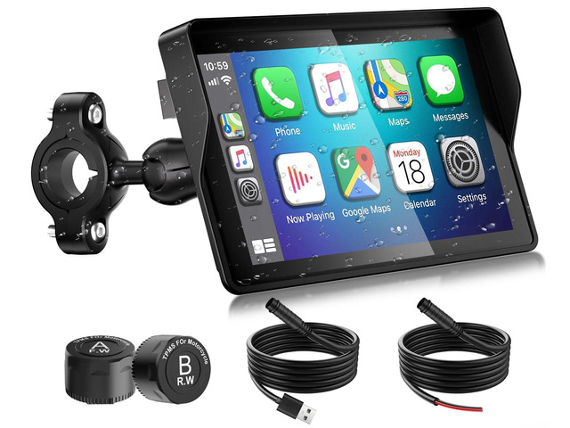 2026 GPS Carplay 5 inch for Motorcycle with TPMS, Wireless CarPlay & Android Auto, GPS Nevigation, Supports Bluetooth, Siri, Google Assistant,...