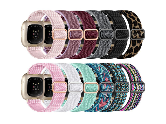 12 Pack Elastic Nylon Band Compatible with Fitbit Versa 3/Fitbit Versa 4/Fitbit Sense/Sense 2 Bands for Women Men, Breathable Stretchy Sport Solo...