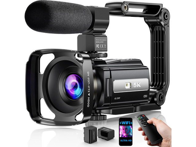 Video Camera, 5K Camcorder UHD 48MP WiFi Vlogging Camera for YouTube IR Night Vision Anti-Shake 16X Digital Zoom 3 Touch Screen Camera with...