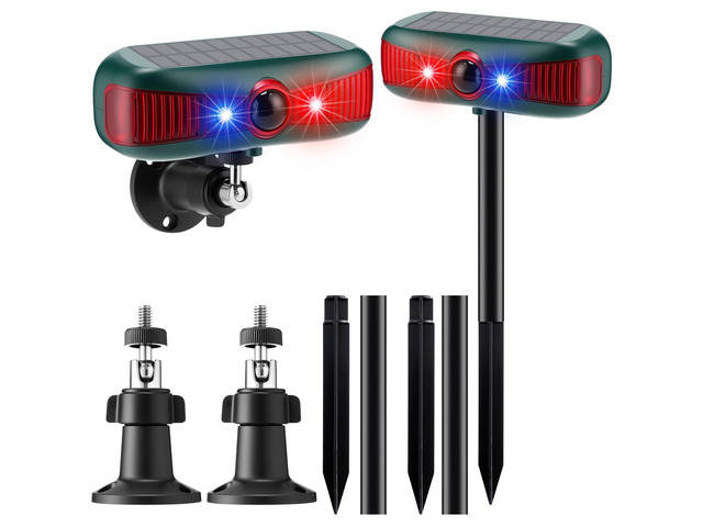 2 Pcs Solar Outdoor Alarm Motion Sensor 129dB Security Siren Ultrasonic Detector Strobe Light, 4 Modes Animal Deterrent Waterproof Alarm for Home,...