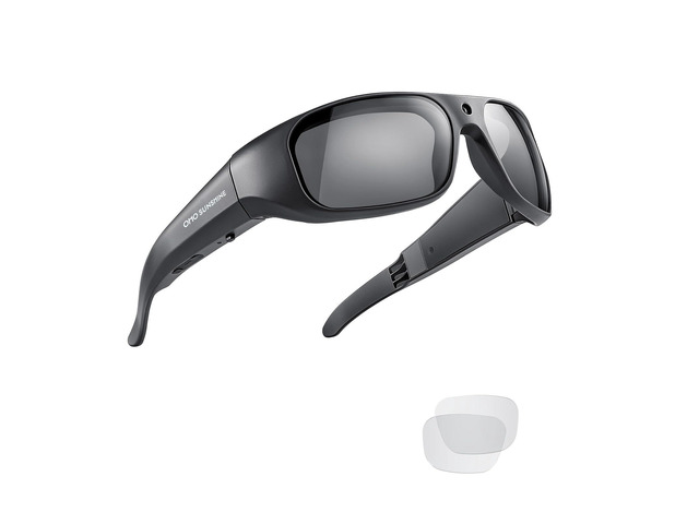 OhO Smart Camera Glasses, Full HD 1080P Polarized Sunglasses with Built-in Memory for Outdoor Sport, Men/Women, Black Frame-black Lens, 32GB