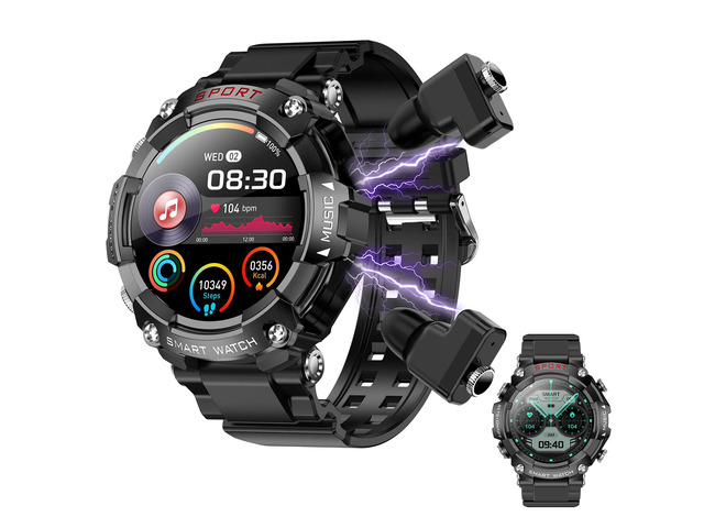 Smart Watch with Earbuds, for iOS Android Phone,3 in 1 Round Fitness Tracker, 1.52 Inch Full Touch Screen, Answer/Make Calls, for Men and Women,...