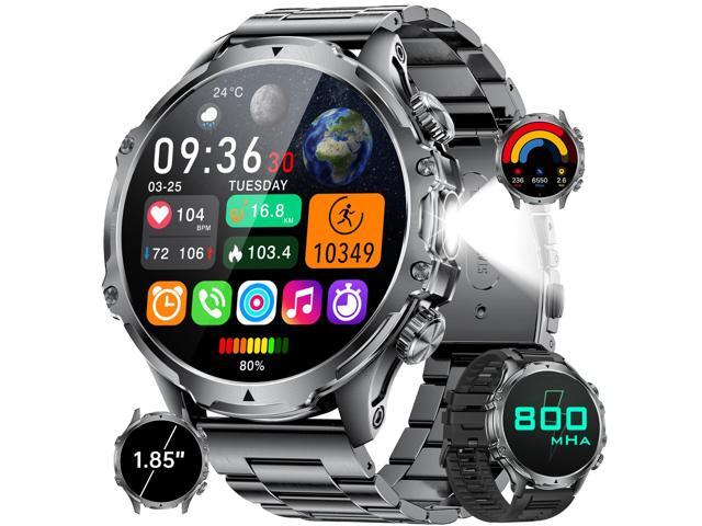 Military Smart Watch for Men, 1.85'' HD Large Screen Smartwatch, 800mAh/LED Flashlight/IP68 Waterproof/Pedometer/100+ Sports Fitness Tracker, Mens...