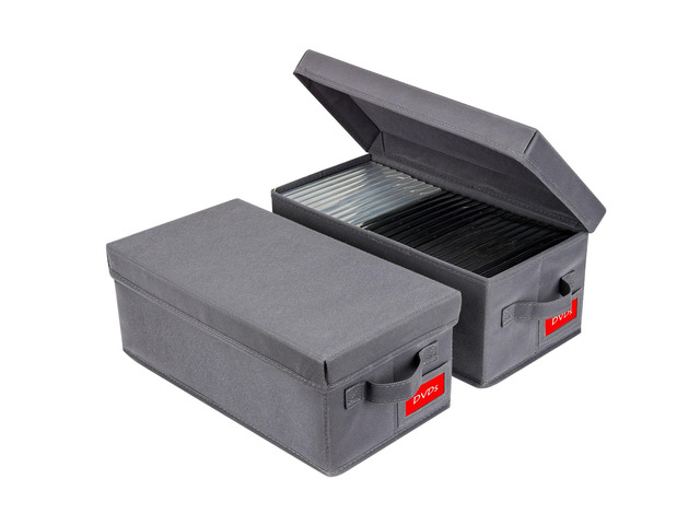Upgrades DVD Storage Box - 2Pack DVD Organizer with Lid - Grey Perfect DVD Case Storage Solution - DVD Holder 15.75 x 8.1 x 6.1 inches - Holds 50...