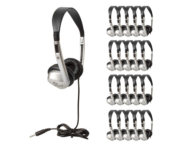 Stereo School Headphone W/Leatherette Ear Cushion (Pack of 20), black/silver