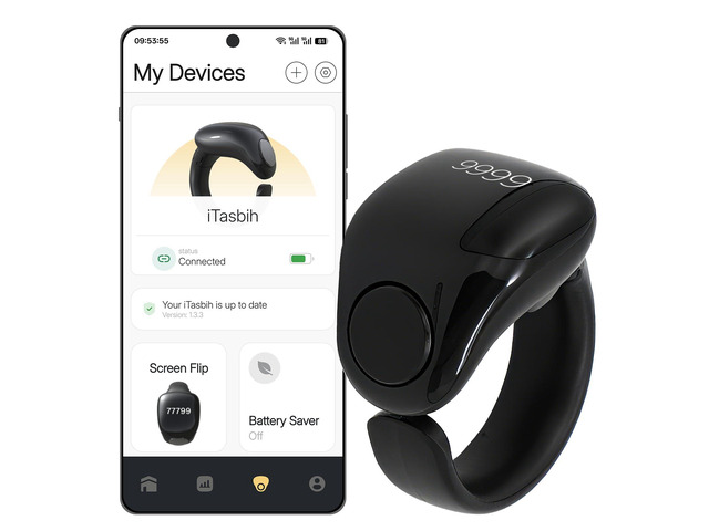 Tasbeeh Counter, Tasbih Counter, Zikr Smart Ring, Adjustable Finger Ring Counter, Dhikr Counter, Prayer Direction Indicator, 5 Azan Alarm Clock,...