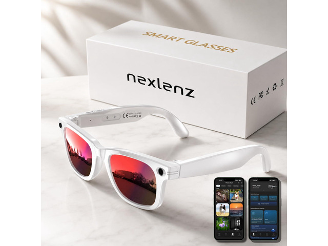 Smart Glasses with Camera for Travel & POV Video, White Hands-free POV camera glasses for travel, cycling and daily moments, with Bluetooth...