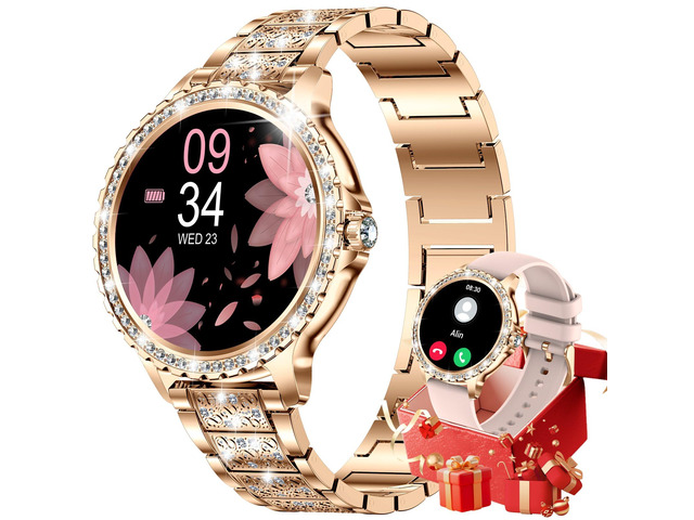 Smart Watch for Women Diamond, Bluetooth Calls, 1.32-inch HD Screen Round Fitness Tracker with Menstrual Cycle/Sleep/Heart Rate Monitor, 100+...