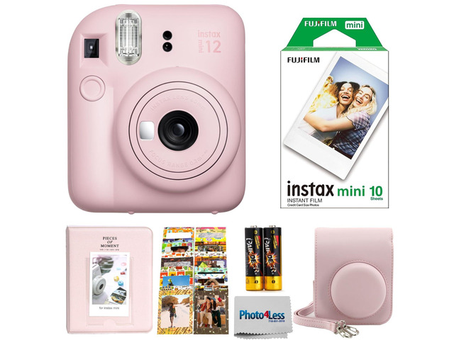 INSTAX MINI 12 Instant Film Camera (Blossom Pink) + Fuji Instax Instant Film Single Pack - 10 Prints + Protective Case - Pink + Photo Album - +...