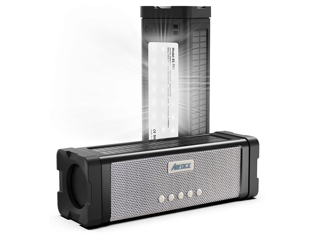 Solar Bluetooth Speaker,IPX7 Waterproof Portable 20W Rich Bass,with 27 LED Lights, 5000mAh Battery,Mic,TF Card,for Outdoor Shower Home-Black