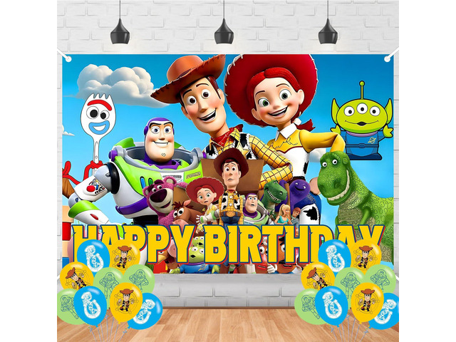 Toy Inspired Story Happy Birthday Backdrop Toy Inspired Story Banner Poster for Cartoon Theme Party Decorations Toy Inspired Story Birthday...