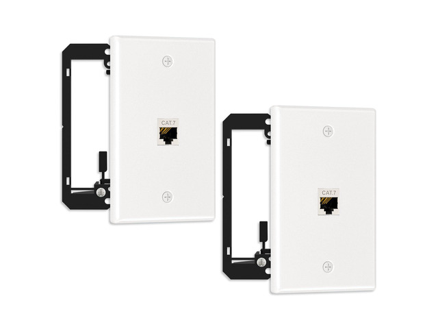2-Pack Shielded Cat7 Ethernet Wall Plate, 1-Port Keystone+Bracket 10Gbps, 1 Port Keystone Wall Plate with Bracket+Cat7 Shielded RJ45 Keystone...