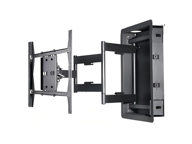 Recessed in Wall TV Mount, 28-Inch Extension and Cable Management Flush Fit Flat Curved 55'-90' TVs, Low-Profile Hidden Install, Wood Concrete...