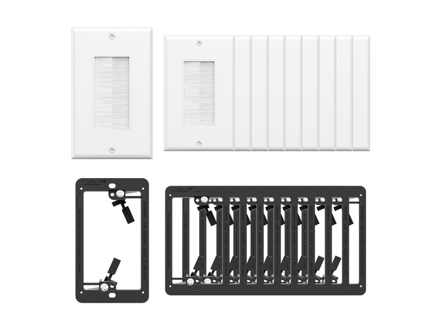 Brush Wall Plate with Mounting Bracket 10-Pack Single Gang Cable Pass Through Wall Cover, Low Voltage Cord Hider, Wall Mount TV & Home Theater...