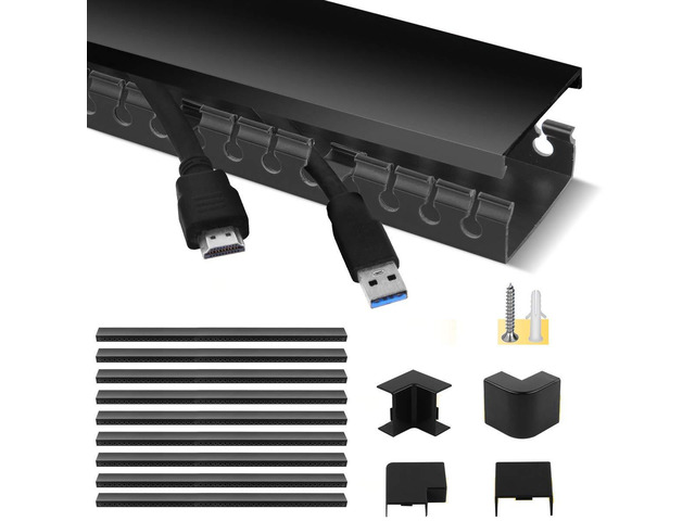 Cable Raceway Kit, Cable Management System Open Slot Wiring Raceway Duct with Cover, On-Wall Concealer Organizer for Cable Pass to Hide Wires Cords...