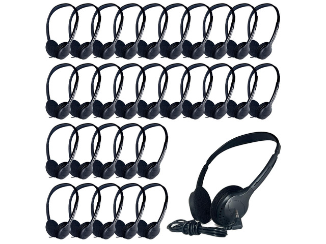 30 Pack Class Set Headphones for Kids Students School Classroom Bulk Earphones Adjustable with 3.5 mm Jack for Library Children Adults(006 Black)