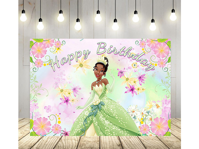 Princess Tiana Backdrop for Birthday Party Supplies Purple Photo Backgrounds Princess and The Frog Birthday Theme Baby Shower Banner 59x38in