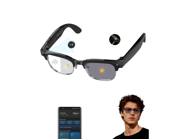 AI Smart Glasses with Camera 1080P POV Video Recording Photochromic Real-time audio translation & open-ear Bluetooth music call