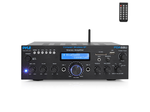 Bluetooth Power Amplifier - 200W Dual Channel Stereo Receiver w/ Easy Karaoke - Mic In w/ Echo, USB-A mp3 Player, Aux, RCA - PDA6BU.7