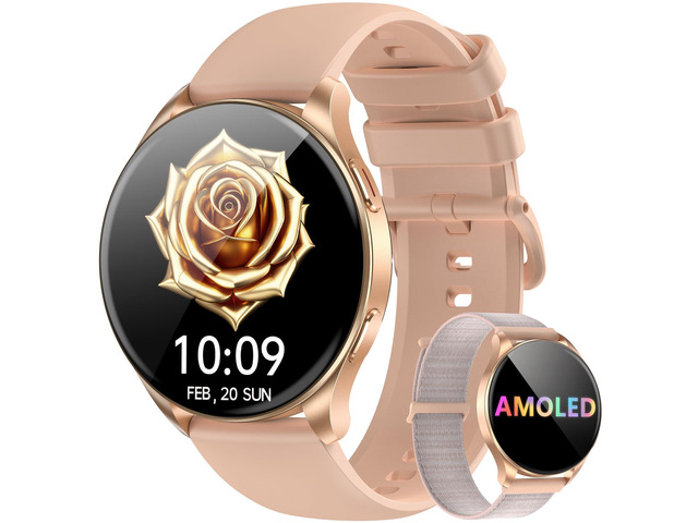 Smart Watch for Women(Make/Answer Calls), 1.43''AMOLED Touchscreen Fitness Tracker with 100+ Sports Modes, Heart Rate/SpO2/Sleep Monitor/2 Straps,...
