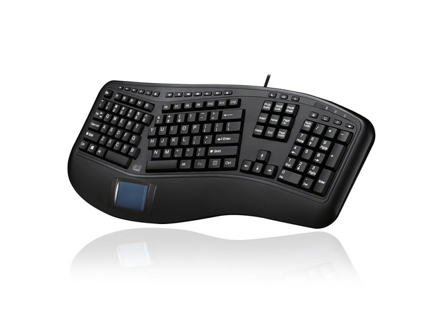 AKB-450UB Ergonomic Keyboard with Built-in Touchpad, Wired USB Multimedia Hotkeys, Split Keys Design, Built-in Palm Rest for Comfort, Compatible...