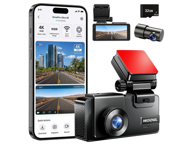 4K+2.5K Dashcam Front and Rear, 5GHz WiFi 20MB/s, Free 32GB Card 3.69' LCD, Loop Recording, Parking Mode, Audio Recording, WDR Night Vision,...