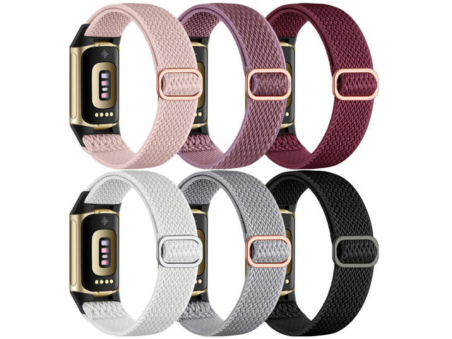 6 Pack Stretchy Solo Loop Compatible with Fitbit Charge 5 Bands/Fitbit Charge 6 Bands for Women Men, Soft Nylon Adjustable Sport Elastic Wristbands...