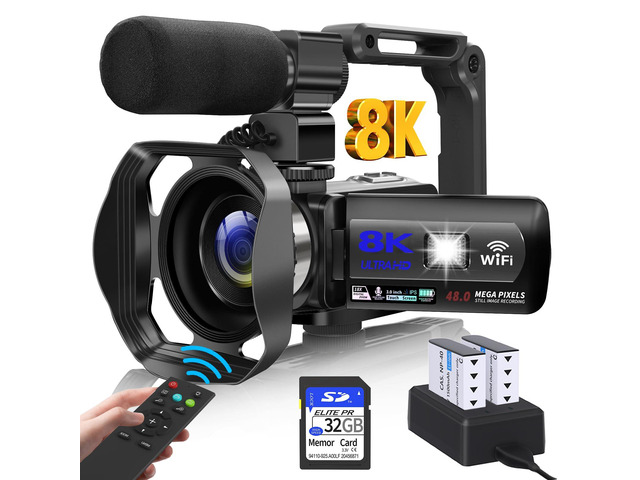 Video Camera, 8K 48MP Vlogging Camera for YouTube 18X Digital Zoom Recording Camera 3 Touch Screen Camcorder with WiFi, External Mic, Fill Light,...