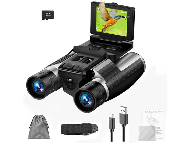 2-in-1 Camera Binoculars 12x32 HD 2.4 Inch LCD Display 32G 8X digital zoom function, supports 48MP images & 2.5K videos, equipped with 32GB card...