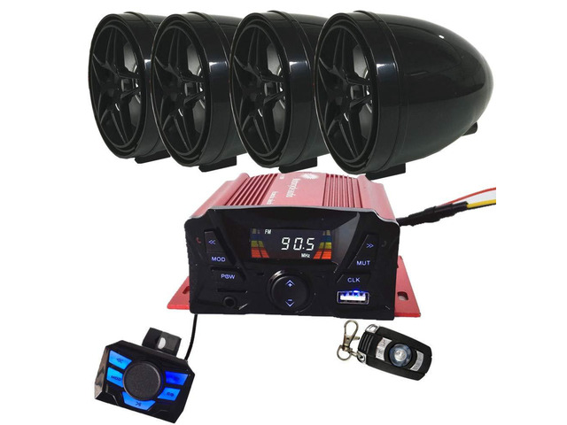 12V 4 Channel UTV ATV Golf Cart Motorcycle Weatherproof Bluetooth Speakers MP3 Music Player Sound Audio Stereo Amplifier System AUX in USB SD FM...