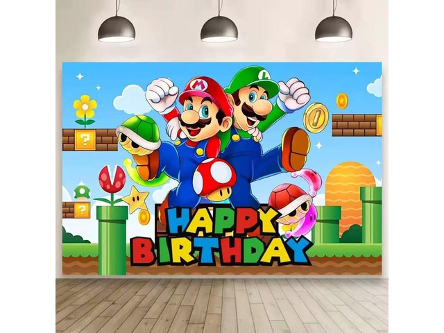 Mario Birthday Party Decorations,Happy Birthday Banner Backdrop for Birthday Party Supplies