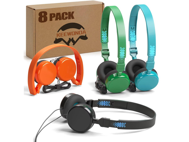 8-Pack Bulk Classroom Headphones 85dB Volume Limited 3.5mm Jack School Headsets for Students Adults