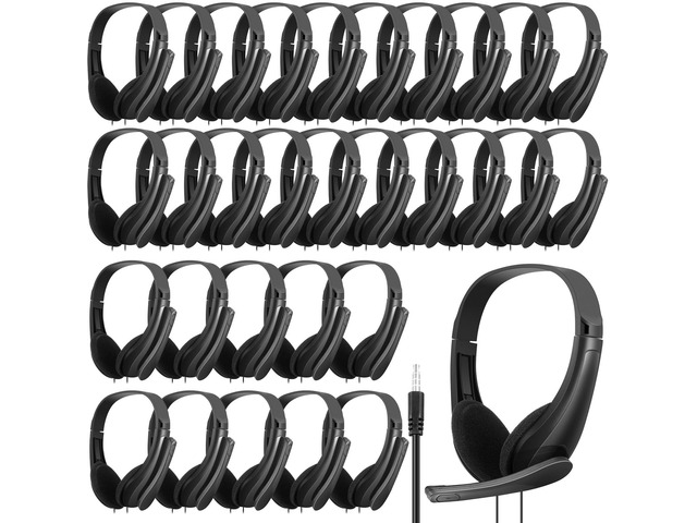30 Pack Bulk Classroom Headphones with Microphone Students Wired School Class Set Headphones for School Library Computer Office Adults 3.5 Jack...