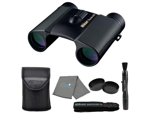 Trailblazer 10x25 ATB Binoculars, Black, Bundle with a Lens Pen and Lens Cloth