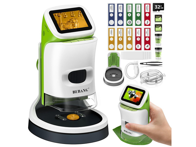 Kids Handheld Digital Microscope with Screen: STEM Science Kit Gift Toys for Boys Girls Ages 4-12, Detachable Stand, 1000X Magnification, 4K...