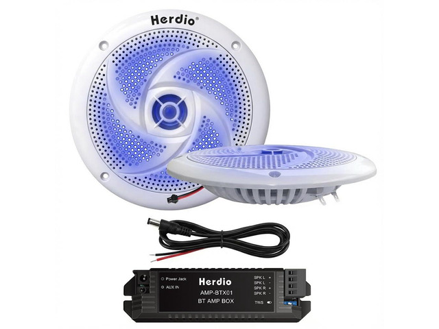 5.25' Bluetooth Marine Speakers, Low Profile Slim Design with LED Lights, 160W 2-Way Weather Resistant Outdoor Audio, Suitable for Boat, RV, UTV,...