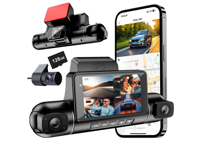 4 Channels 360°Dash Cam,2.5K+1080P Front and Rear Camera for Cars, Built-in G-Sensor, Car Recorder with GPS and 128G Card, 24H Parking Monitor,Loop...