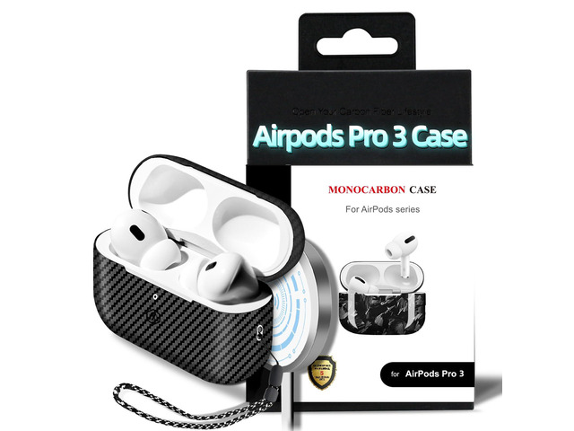 Real Carbon Fiber Case for AirPods Pro 3, Slim Protective Hard Cover with Lanyard, Compatible with MagSafe, Scratch-Resistant & Drop-Proof-Twill...