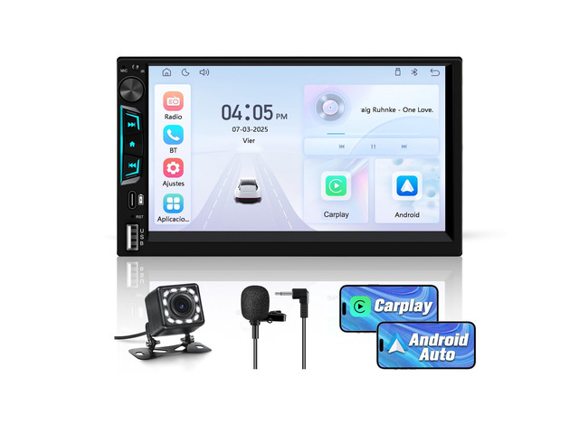 Universal Double Din Car Stereo with Wireless CarPlay & Android Auto, 7' HD Touch Screen Head Unit with Backup Camera/External Microphone, Car...