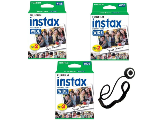 Instax Wide Instant Film with Free Bonus Cap Keeper - 3 Twin Pack (60 Sheets)