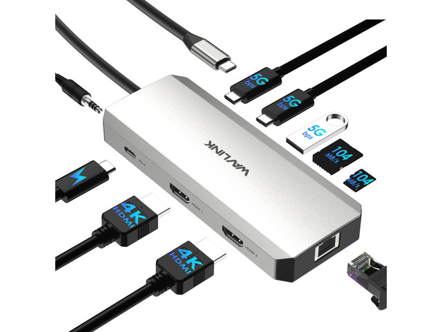 Laptop Docking Station, Docking Station Dual HDMI Dual 4K@60Hz, 100W PD in,3×USB-A 5Gb, Gigabit Ethernet,SD/TF, Compatible with Dell/HP/Lenovo,...