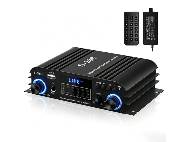 4 Channel Bluetooth 5.0 Stereo Amplifier 50Wx4 HiFi Power Amplifier, 1200W Max USB/SD/FM Inputs Class D Audio Amp with Remote and Power Adapter for...