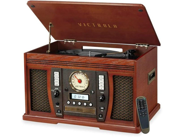 Aviator 8-in-1 Bluetooth Record Player & Multimedia Center with Built-in Stereo Speakers - 3-Speed Turntable, Vinyl to MP3 Recording, Wireless...