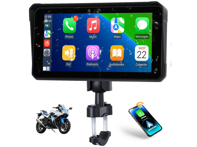 Motorcycle CarPlay & Android Auto & Bluetooth 6' HD 1440 * 720 Waterproof Apple Car Play Screen for Moto Motorbike, Portable Car Stereo with Mirror...