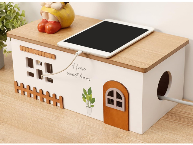 Cable Management Box, Wood Extension Cord Organizer, Handmade Power Strip Box for TV Computer Wire USB Hub System, Surge Protector Cord Hider Box...