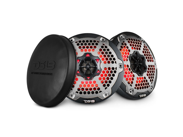 CF-65M 6.5' Marine Speakers 2-Way with Integrated RGB Lights, Black Carbon Fiber, 100% UV Stable - Water Resistant Speakers, Grills Included, Pair
