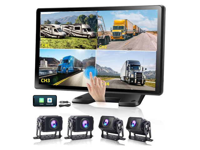10.36' 4-Channel RV Backup Camera System Carplay & Android Auto 1080P,24H Parking Monitoring,Night Vision,Wired Backup Camera,360°view,for...