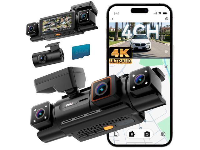 N7 PRO 4K STARVIS 4-Channel Dash Cam 360° View, 8-IR Night Vision Free 64GB Card, 4K 2160P Recording with Faster WiFi 6, GPS, 3.18' IPS, 24/7...