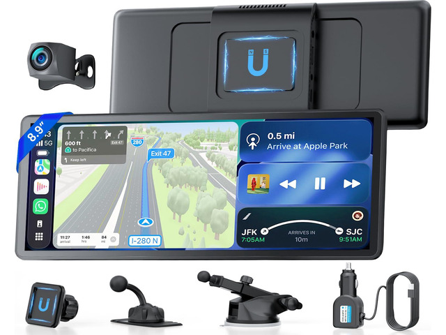 8.9' Portable CarPlay Screen for Car with Magnetic Mount Wireless Apple CarPlay & Android Auto/ Waterproof 1080P Backup Camera/ GPS Navigation/...
